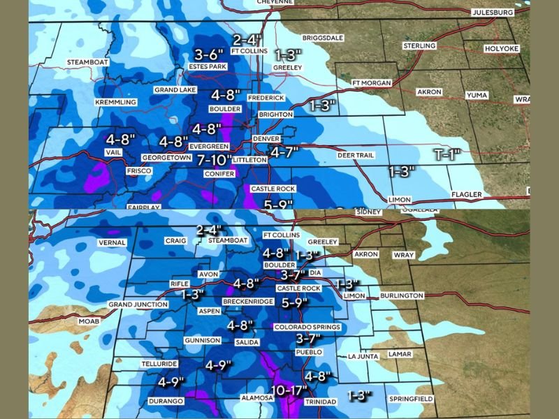 Colorado Snowstorm to Bring Up to 10 Inches Along I-25 Corridor From Denver to Colorado Springs Through Wednesday