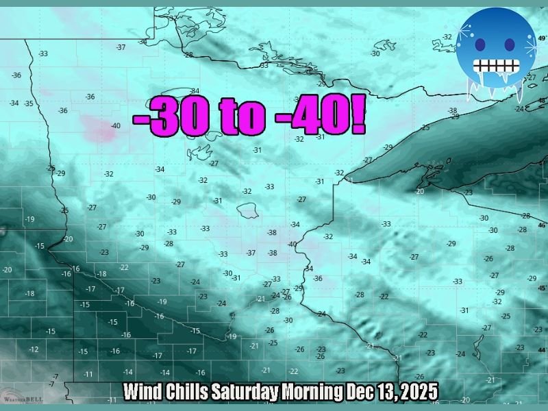 Dangerous Arctic Blast to Bring Life-Threatening -30 to -40 Wind Chills Across Minnesota Saturday Morning