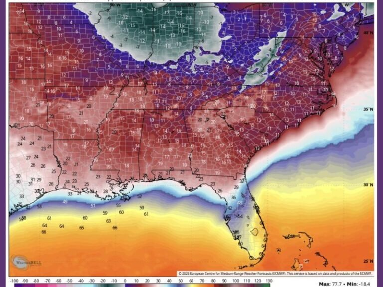 Dangerous Arctic Cold Targets Florida, Georgia, Alabama, Mississippi, Louisiana and the Carolinas as Wind Chills Plunge Early This Week