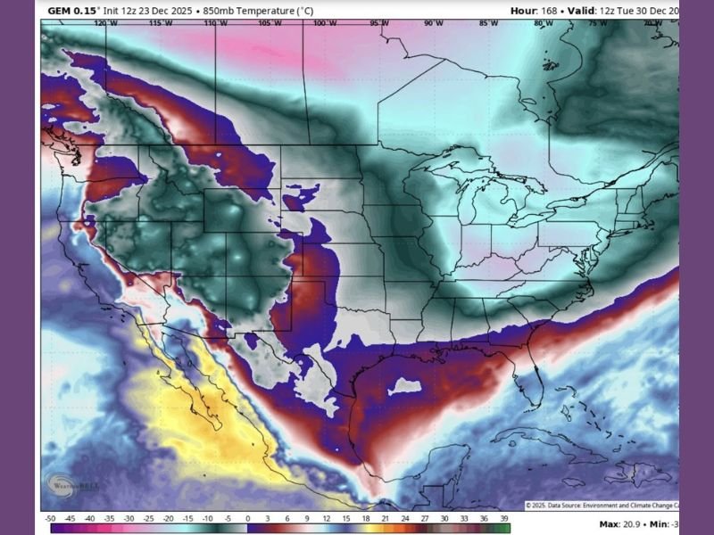 Dangerous Dec. 30 Cold Blast to Sweep Mississippi, Alabama, Louisiana, Georgia, Texas, Tennessee, Arkansas and the Carolinas With Days of Sub-50° Temperatures