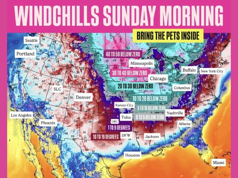Dangerous Wind Chills Expected Across Minnesota, Wisconsin, Illinois and Much of the Midwest on Sunday Morning