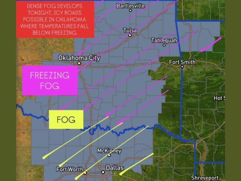 Dense Fog Advisory Extended Into Tulsa and Northwest Arkansas as Freezing Fog Threatens Slick Roads Across Oklahoma