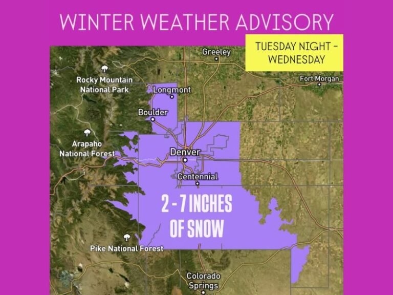 Denver, Colorado Braces for 2–7 Inches of Snow as Major Winter Storm Moves In Tuesday Night to Wednesday