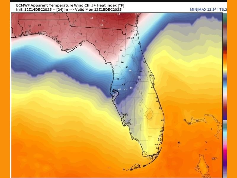 Florida Braces for Bitter Monday Morning Wind Chills as Temperatures Drop Into the 30s and 40s