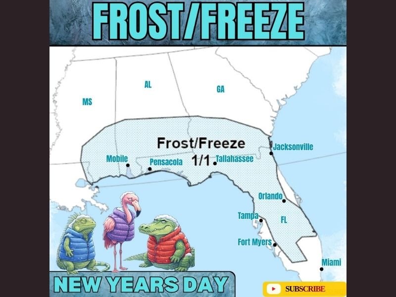 Florida Braces for Widespread Frost and Freezing Temperatures on New Year’s Day as Cold Air Mass Pushes Deep Into the State