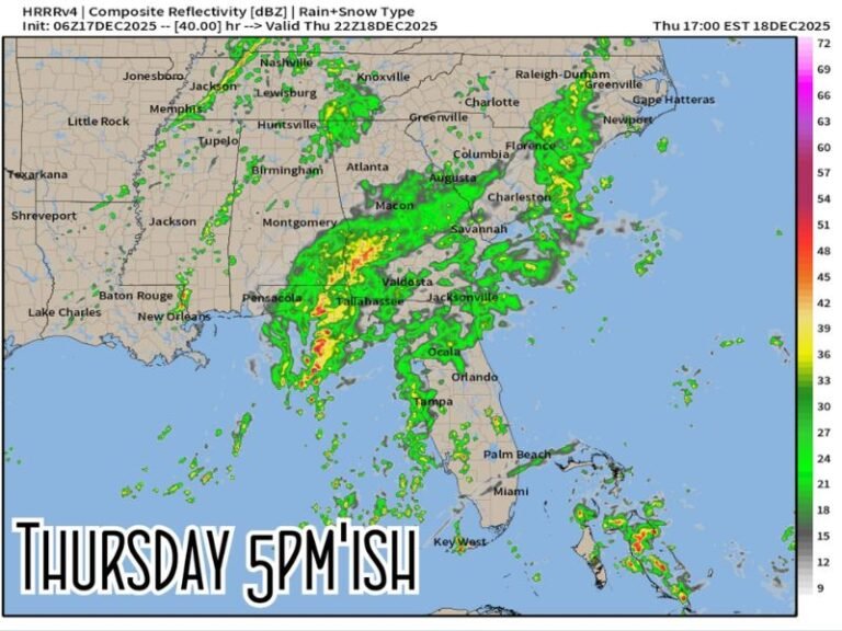 Georgia, Florida, Alabama, and the Carolinas Brace for Thursday Storm Line Bringing Widespread Rain and Possible Thunderstorms