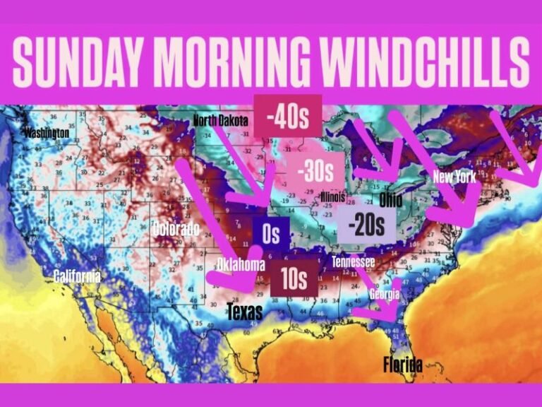 Illinois, North Dakota, Ohio, New York, Texas, and Georgia Brace for Life-Threatening Windchills as Brutal Arctic Cold Hits Sunday Morning