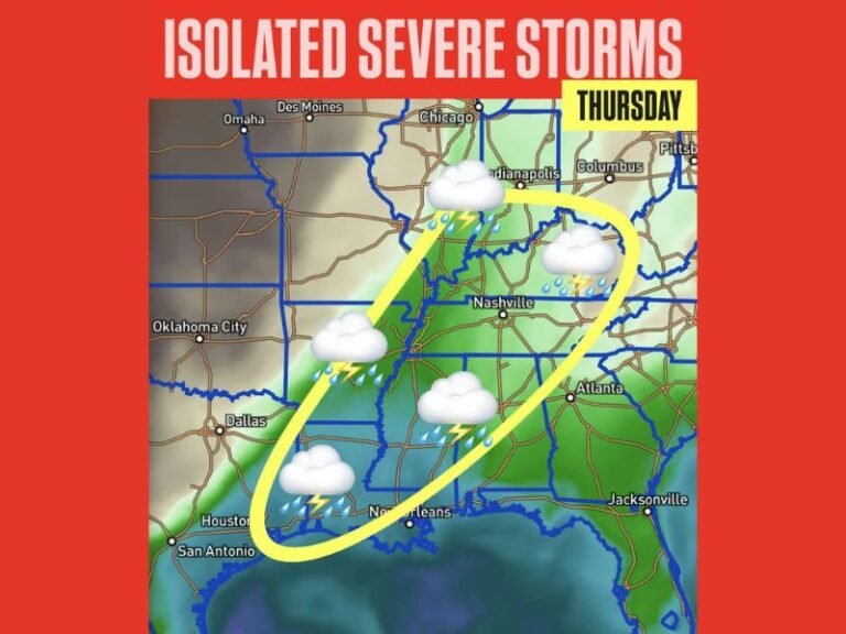 Illinois, Tennessee, Mississippi and Alabama Face Risk of Isolated Severe Storms Thursday as Arctic Cold Front Sweeps East