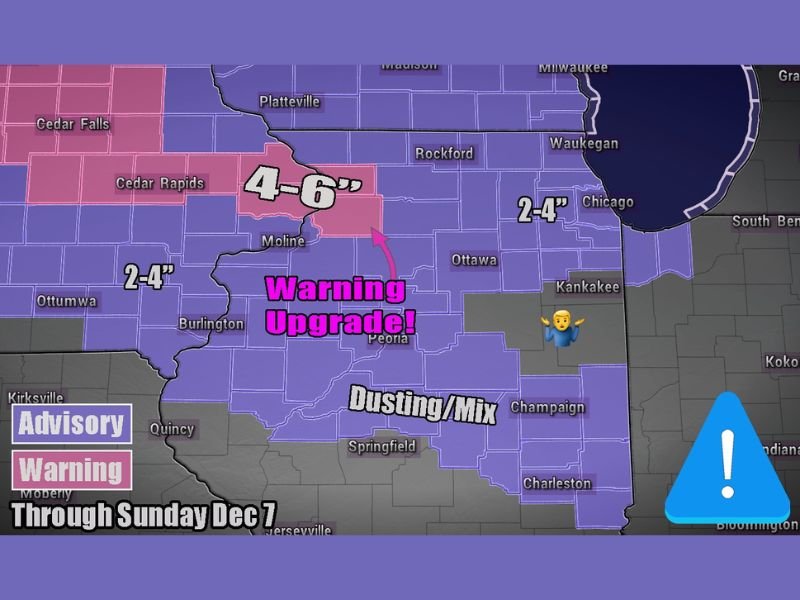 Illinois and Iowa Upgraded to Winter Storm Warnings as Snow Totals Rise to 6 Inches in Some Areas