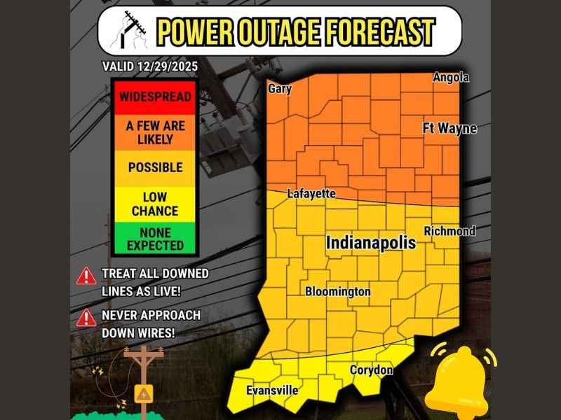 Indiana Faces Power Outage Risk Sunday Night Into Monday as Strong 45–55 MPH Winds Sweep Across the State