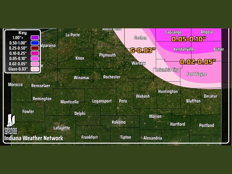 Indiana Forecast Warns of Light Freezing Rain and Slick Travel Friday, With Up to 0.10" Ice Accretion Expected in Far Northern and Eastern Counties