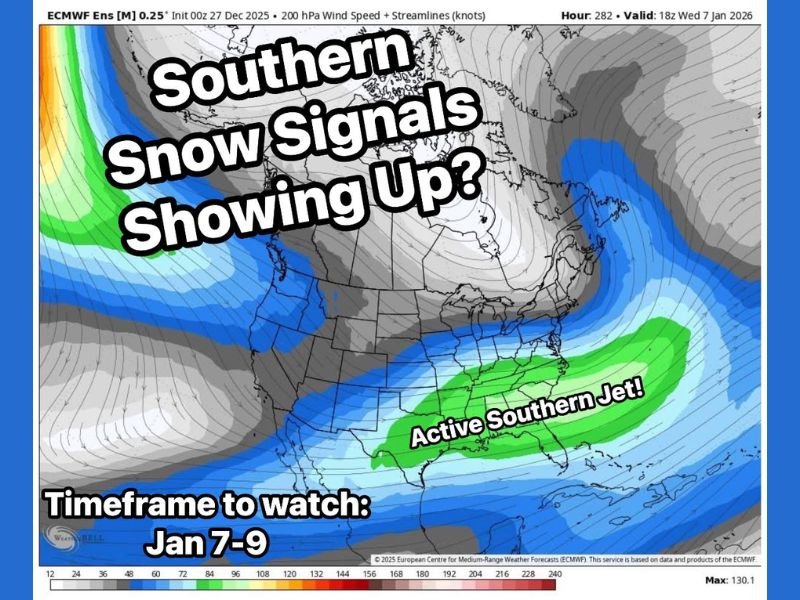 Long-Range Weather Models Hint at Possible Southern U.S. Snow Event in the January 7–9 Timeframe
