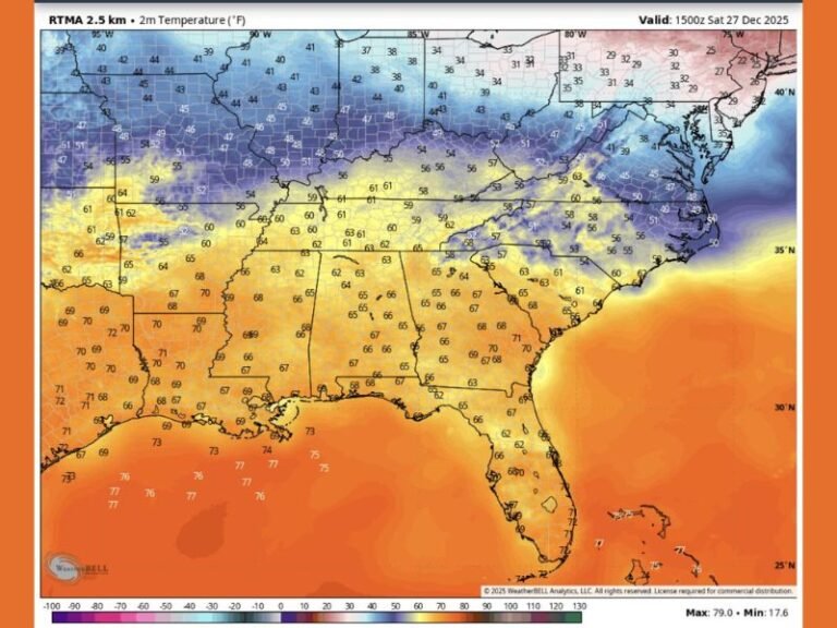 Louisiana, Mississippi, Alabama, And Georgia Experience Unusual Warm-Up Before Winter Reloads With Another Cold Surge