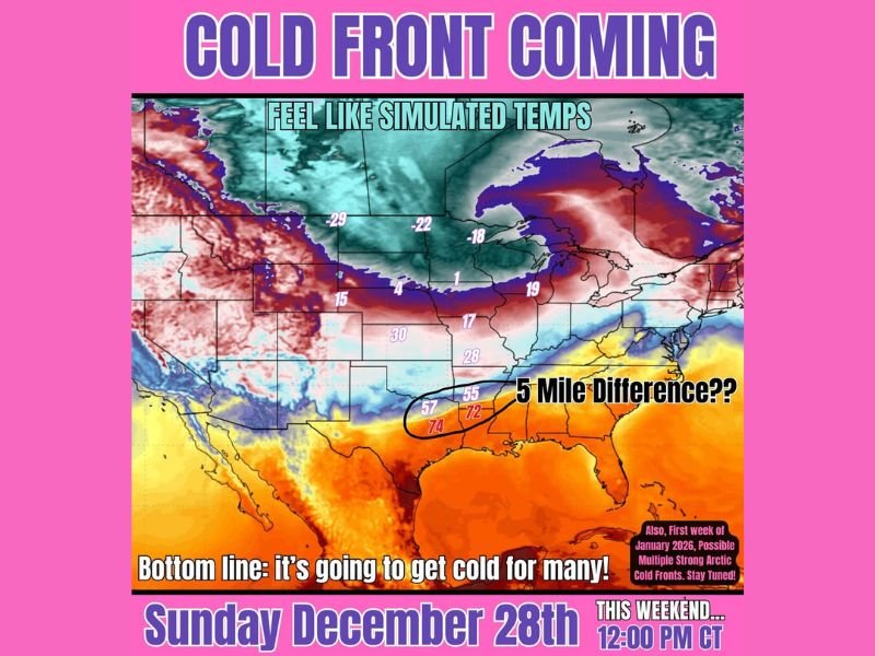 Major Cold Front Set to Hit the Midwest, Great Plains, and Southern States This Weekend After Unseasonably Warm Weather