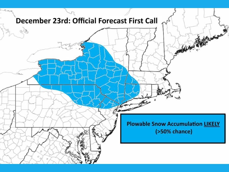 Meteorologists Warn of Plowable Snow Potential on December 23rd Across Parts of Pennsylvania, New York, and the Northeast