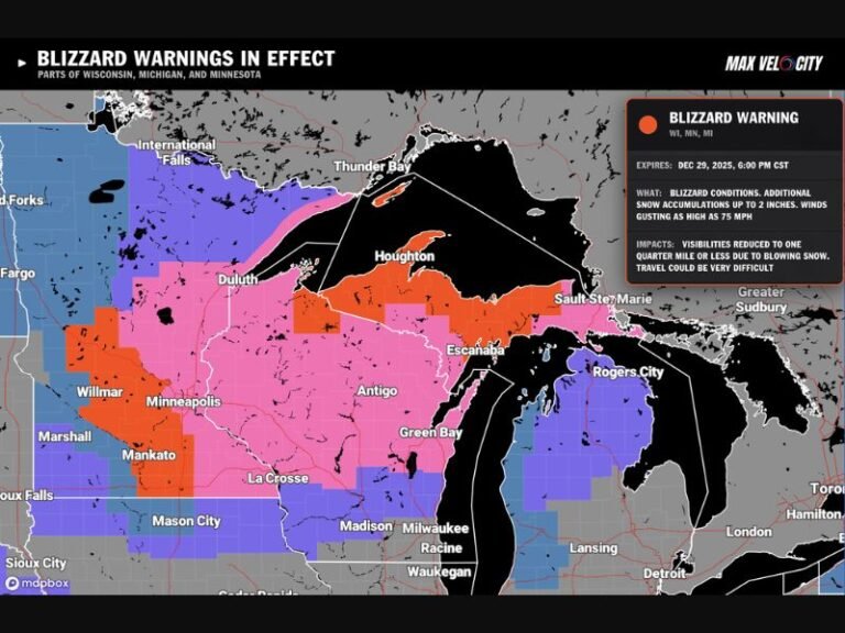 Michigan, Minnesota, and Wisconsin Under Blizzard Warnings as 1–3 Feet of Snow and 75 MPH Winds Threaten Major Travel Disruptions