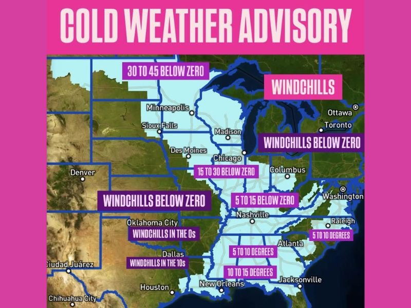 Minnesota, South Dakota, Iowa, and Wisconsin Braces for Dangerous Cold Weather Advisory as Windchills Plunge 15° to 30° Below Zero Across the Midwest