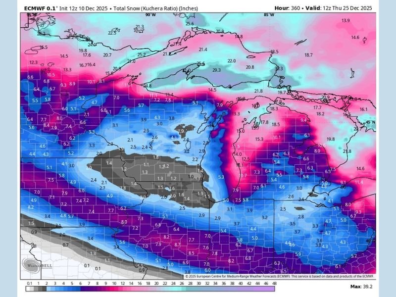 Minnesota, Wisconsin and Michigan Face South-Shifting Snow Systems as New ECMWF Model Shows Developing Snow Hole in the Upper Midwest