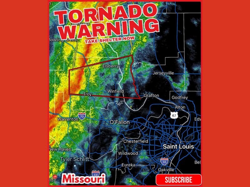 Missouri Issues Urgent Tornado Warning as Severe Storm Near Troy and Elsberry Tracks East at 35 MPH