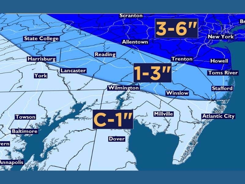 New Jersey and Pennsylvania Prepare for First Significant Snowfall as Updated Forecast Shows 3–6 Inches North of Trenton