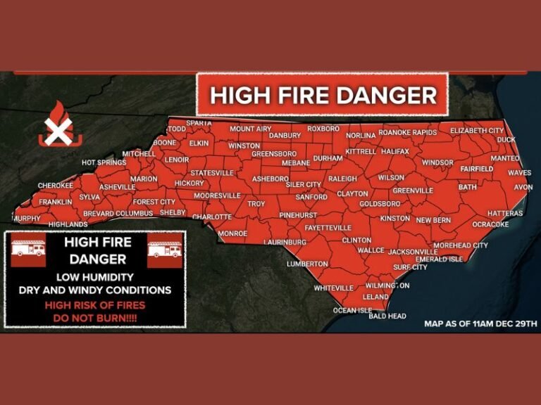 North Carolina Faces Statewide High Fire Danger as Dry Air, Strong Winds and Low Humidity Increase Wildfire Risk
