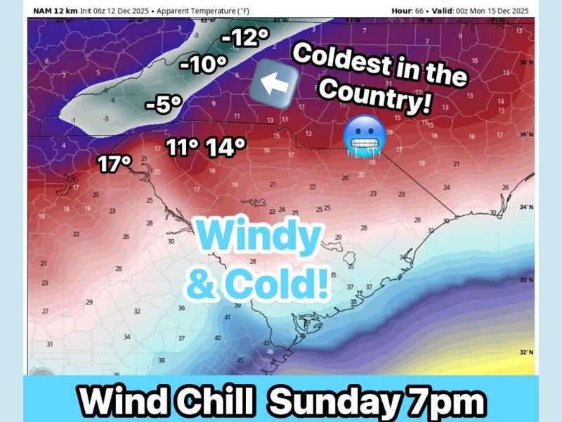 North Carolina, South Carolina, and Georgia Brace for Dangerous Wind Chills as Western North Carolina Becomes Coldest Spot in the U.S.