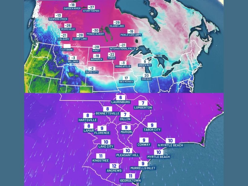 North Dakota, Minnesota, South Carolina, and Georgia to See Dangerous 5°–10°F Wind Chills as Arctic Blast Deepens Late Sunday Into Monday