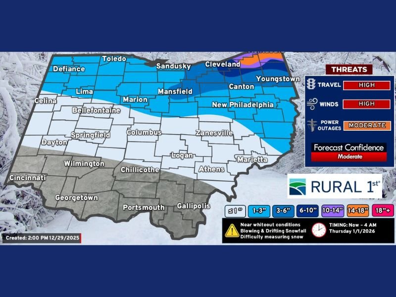 Ohio Braces for More Than a Foot of Lake-Effect Snow as Snowbelt Counties Face 12–18 Inches and Dangerous Whiteout Conditions Through Early Thursday