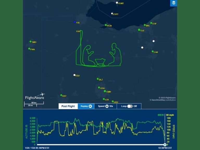 Ohio Pilot Spends Five Hours in the Air to Create Massive Nativity Scene Flight Path Visible on Radar