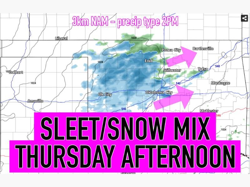 Oklahoma Weather Forecast Warns of Sleet and Snow Mix Thursday Afternoon, Creating Hazardous Road Conditions