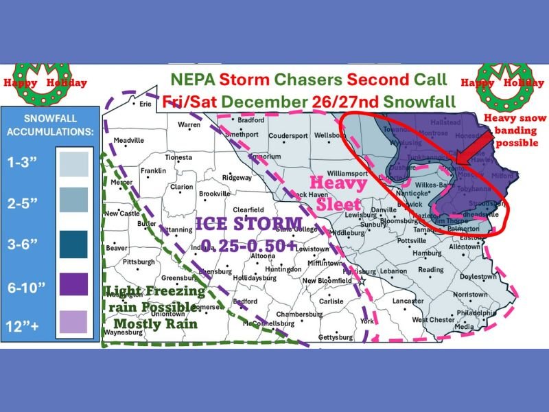 Pennsylvania Winter Storm Expected to Bring 6–10 Inches of Snow, Up to 0.50" Ice, and Heavy Sleet December 26–27, Forecasters Warn