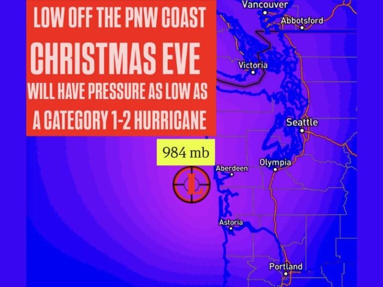 Rapidly Intensifying Hurricane-Strength Low Off the California Coast Expected to Drive Dangerous Winds on Christmas Eve