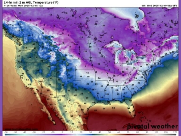Sharp Dangerous Cold Surge to Hit Illinois, the Midwest, the Ohio Valley, and the Great Lakes With Temperatures 20–40 Degrees Below Normal by Monday