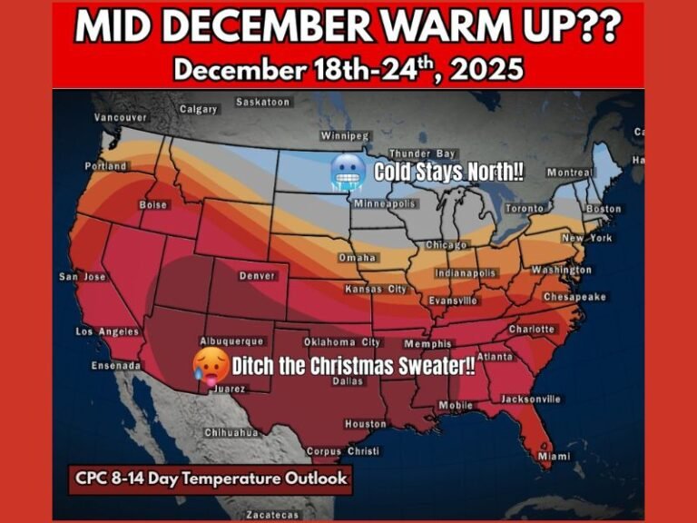 Sharp Mid-December Warmup Expected Across Most of the United States as Long-Range Outlook Shows Widespread Above-Normal Temperatures From December 18–24
