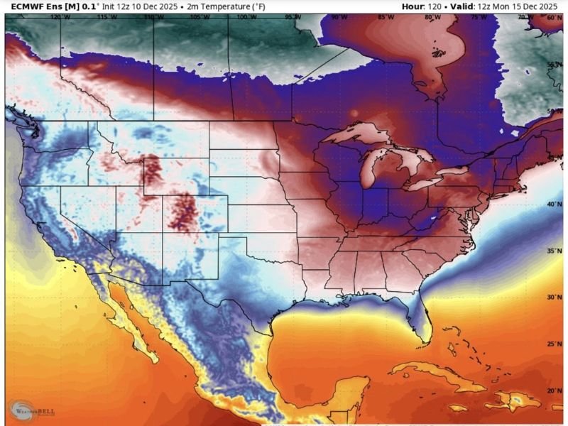 Sharp Temperature Drop Across Texas, Louisiana, Mississippi, Alabama, Georgia, Florida, and the Carolinas as EURO Model Shows Major Southern U.S. Cold Outbreak