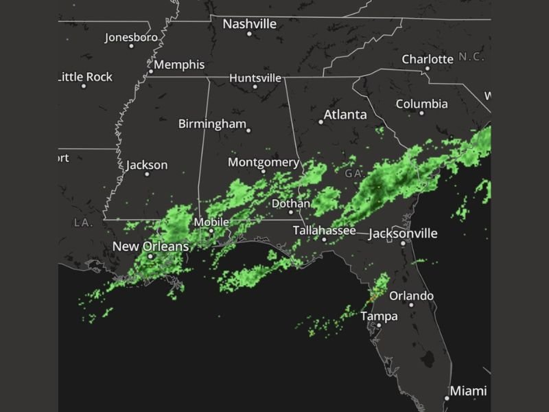 Slow-Moving Rain System Soaks Gulf Coast States From Louisiana to Florida, Bringing a Damp Weekend Stretch