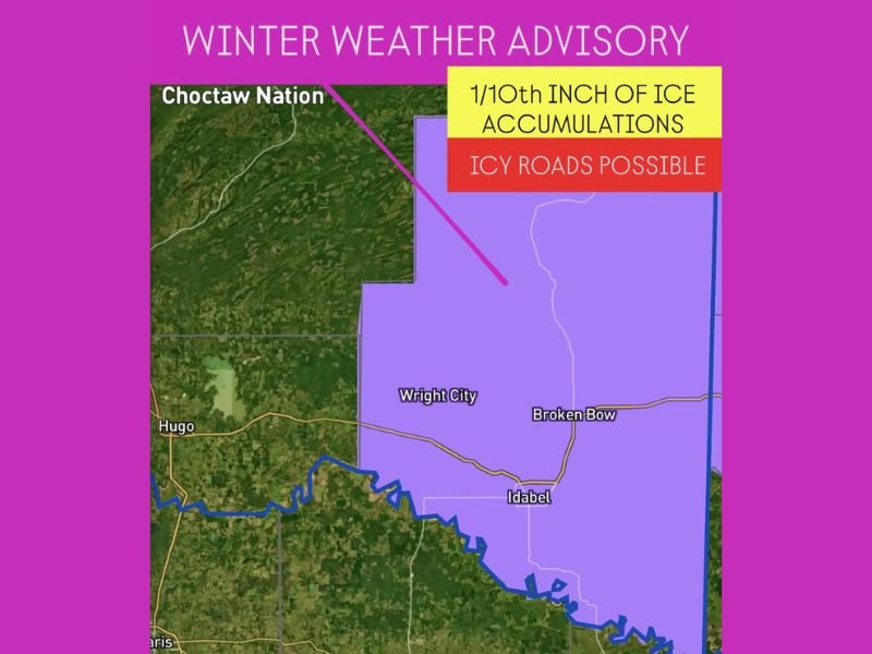 Southeastern Oklahoma Faces First Winter Weather Advisory of the Season as Ice Threatens Roads