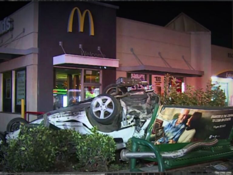 Speeding Car Crashes Through Bus Stop and Overturns Into McDonald’s Drive-Thru in Gardena, California