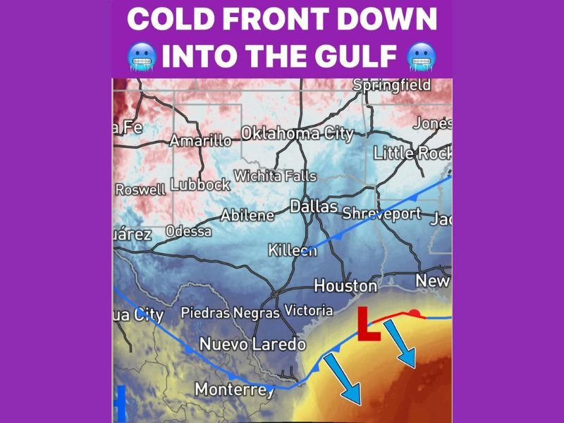 Strong Cold Front Sweeps Across Texas, Driving Temperatures 15–20°F Below Normal as Arctic Air Reaches the Gulf