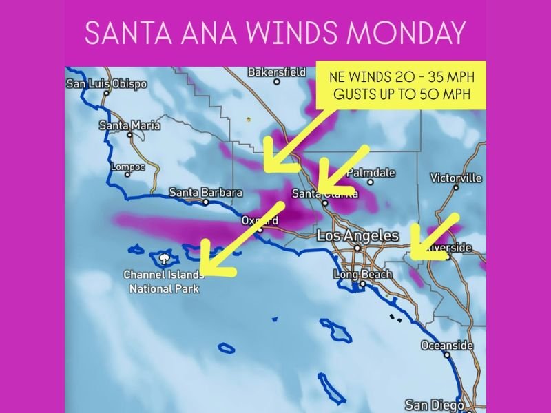 Strong Santa Ana Winds to Sweep Across Los Angeles and Ventura Counties Monday, Gusts Up to 50 MPH Expected