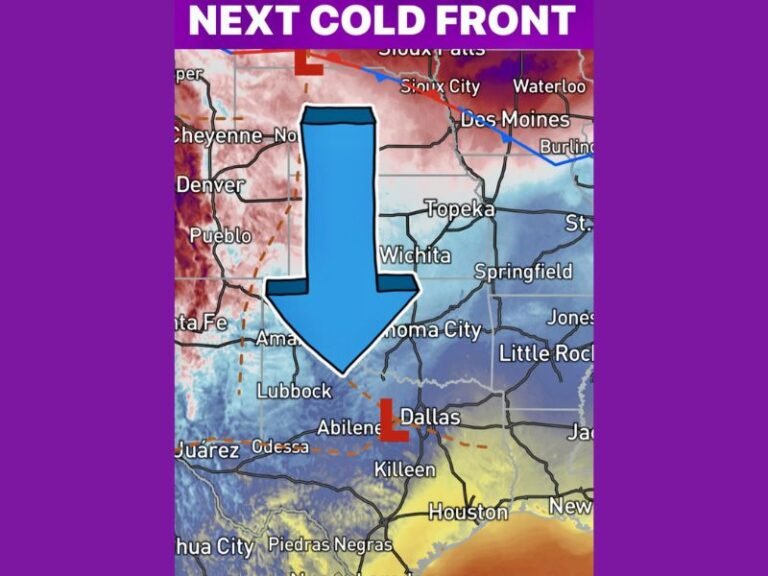 Texas Braces for Another Cold Front Sunday Morning Bringing Gusty Winds, Falling Temperatures, and a Widespread Freeze by Monday