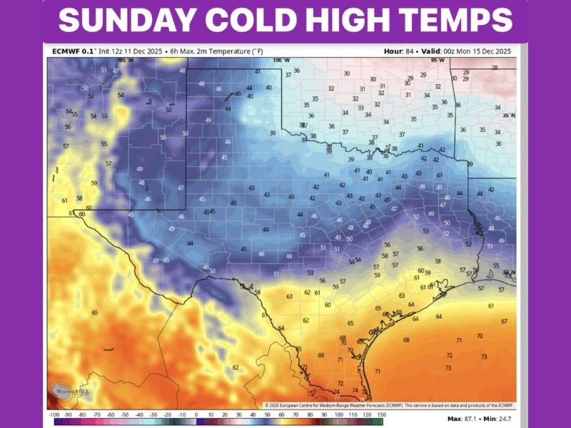 Texas Braces for Strong Arctic Front as Sunday Temperatures Drop to Freezing With Wind Chills in the Teens Across the DFW Region
