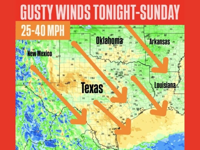 Texas, Oklahoma, Arkansas, Louisiana and New Mexico Facing 25–40 MPH Gusty Winds Behind Strong Cold Front