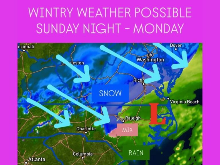 Virginia, North Carolina, Tennessee, and West Virginia to See Snow, Sleet, and Rain Sunday Night Into Monday as Winter System Moves Across Mid-Atlantic