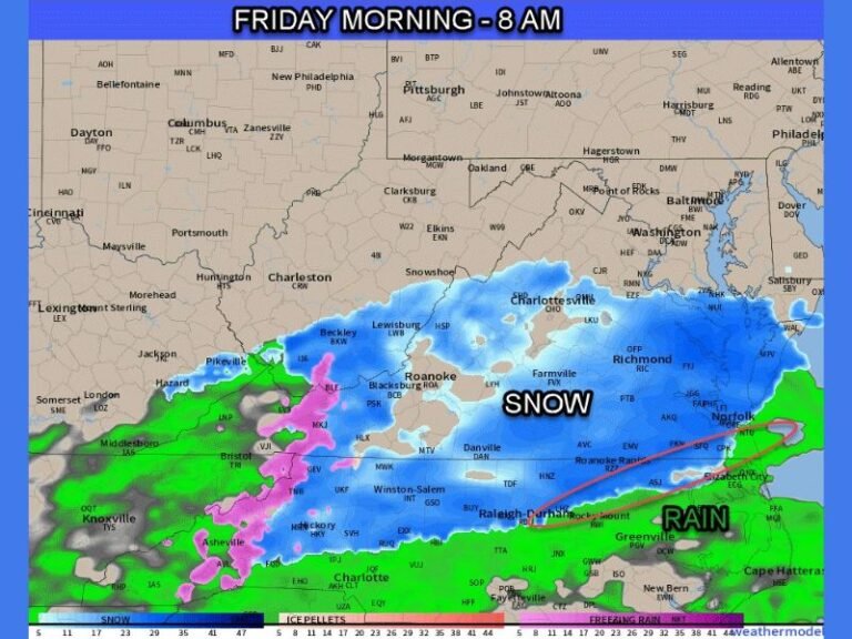 Virginia and North Carolina Brace for Friday Morning Snow and Wintry Mix Along I-95 Corridor