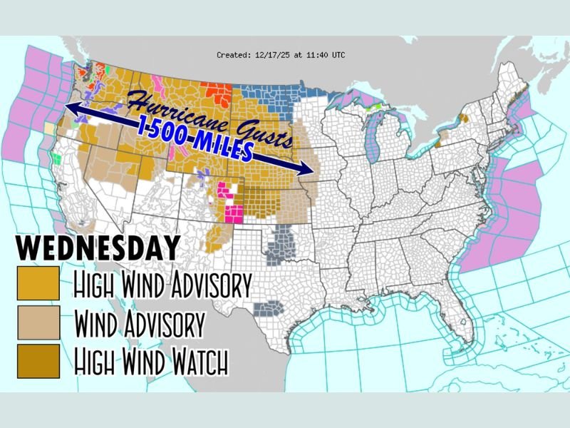 Washington, Oregon, Idaho, Montana, Wyoming, and the Dakotas Face 1,500-Mile Stretch of Hurricane-Force Wind Gusts and Widespread Power Outages