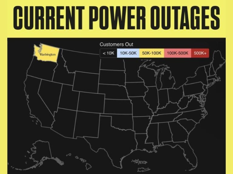 Washington Power Outages Surge as High Winds Batter Puget Sound and North Coast, With Conditions Expected to Worsen Tuesday Night