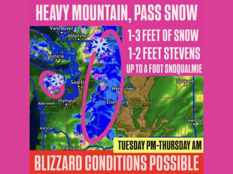 Washington State Braces for 1–3 Feet of Mountain Snow and Near-Blizzard Conditions From Tuesday Night to Thursday