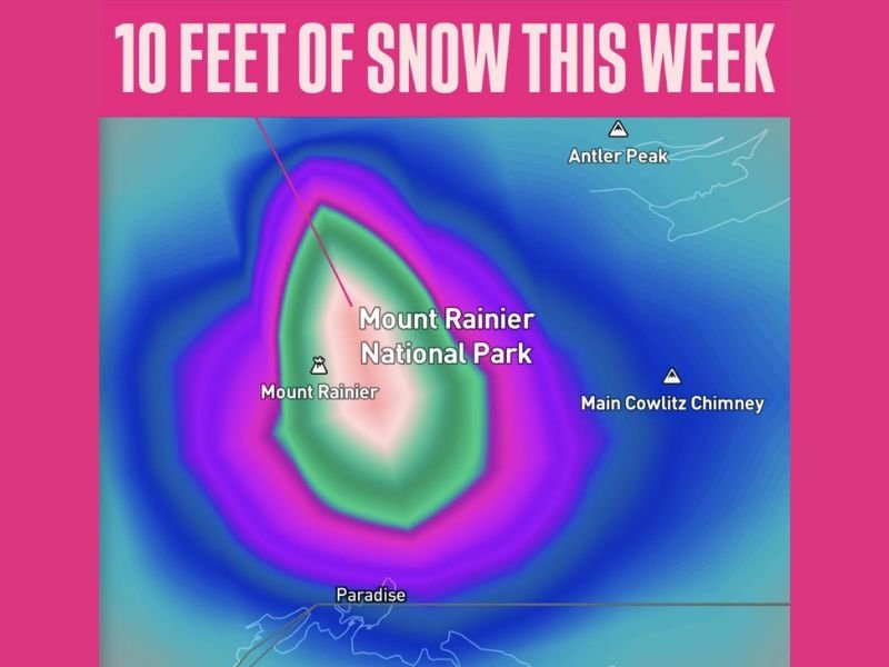 Washington State Braces for Extreme Snowfall as Up to 10 Feet Expected on Mount Rainier This Week