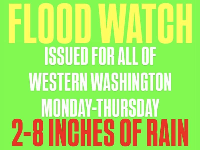 Washington State Braces for Major Flooding as 2–8 Inches of Rain Expected Monday Through Thursday